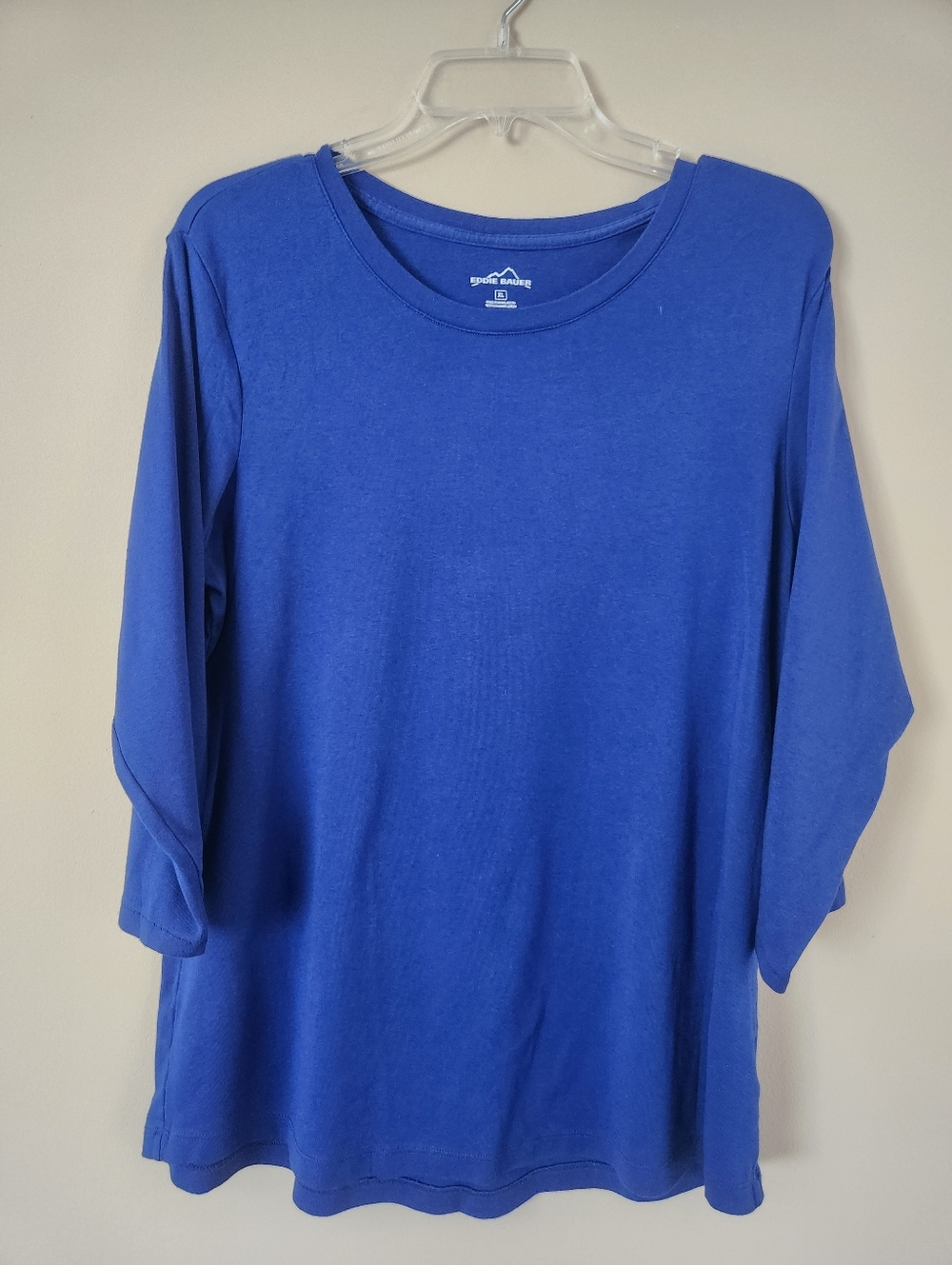 Eddie Bauer Womens Blue 3/4 Sleeve Crewneck Top Cotton Blend Sz XL